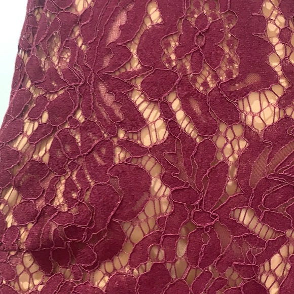 Lace Overlay Nude/Burgundy Dress - Picture 4 of 6